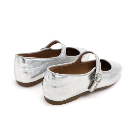 Silver Cushioned Insole Classic Mary Jane Ballet Flat Adjustable Ankle Strap - Picture 6 of 11